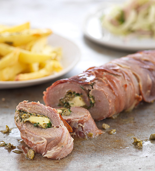 Haloumi & caper stuffed pork tenderloin